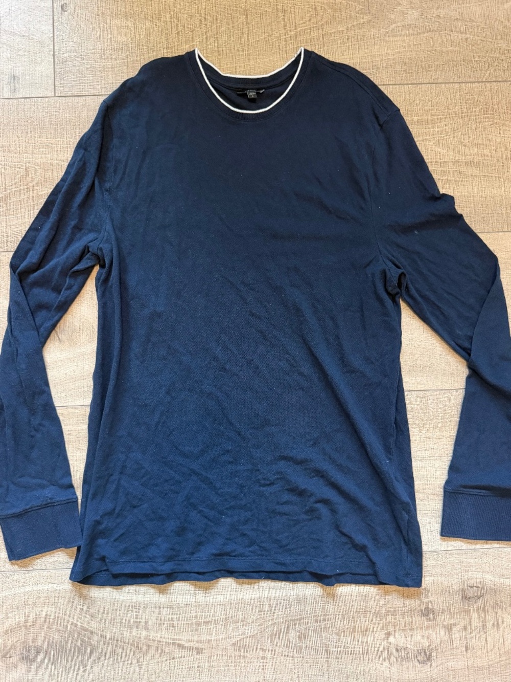 Express Men's Navy Blue Long Sleeve Crewneck Shirt White Tipped Collar Size L